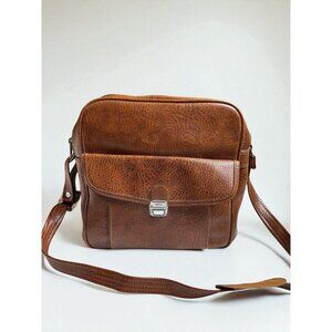 Vintage Sears Brown Vinyl Carry on / Overnight Shoulder Bag Vegan Leather